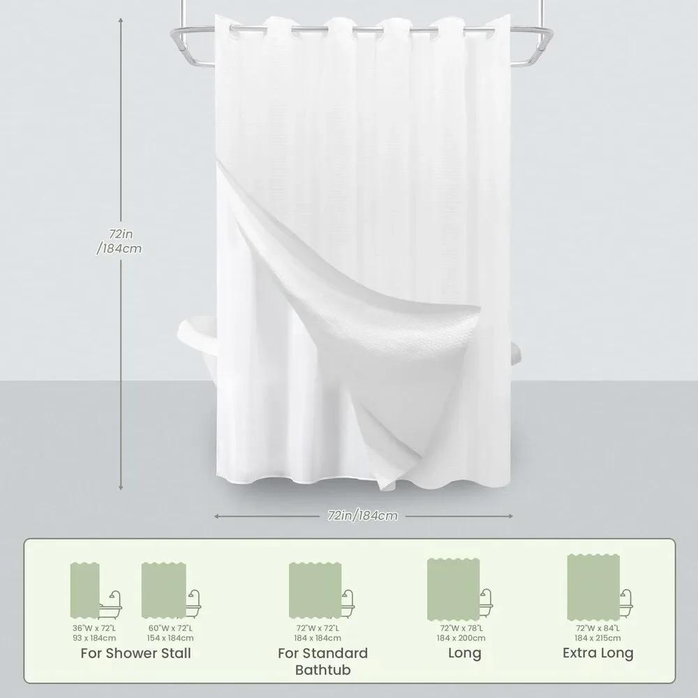 No Hook Waffle Weave Shower Curtain with Removable Snap in Fabric Liner Set